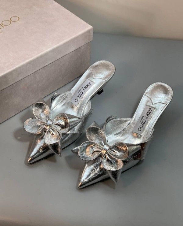 Jimmy Choo レディース メタリックレザー ミュール Woman High heel shoes Silver ♪