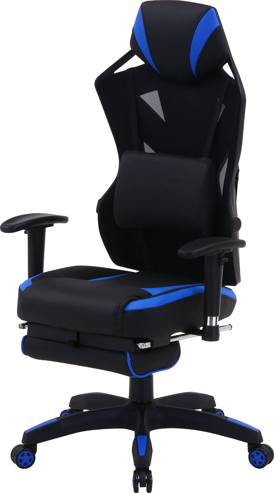 メッシュ ブルー フットレスト付き 幅68.5×奥行65.5×高さ118~125.5cm 回転式 パーソナルチェア リクライニング ゲーミングチェア レイズ 不二貿易 19430