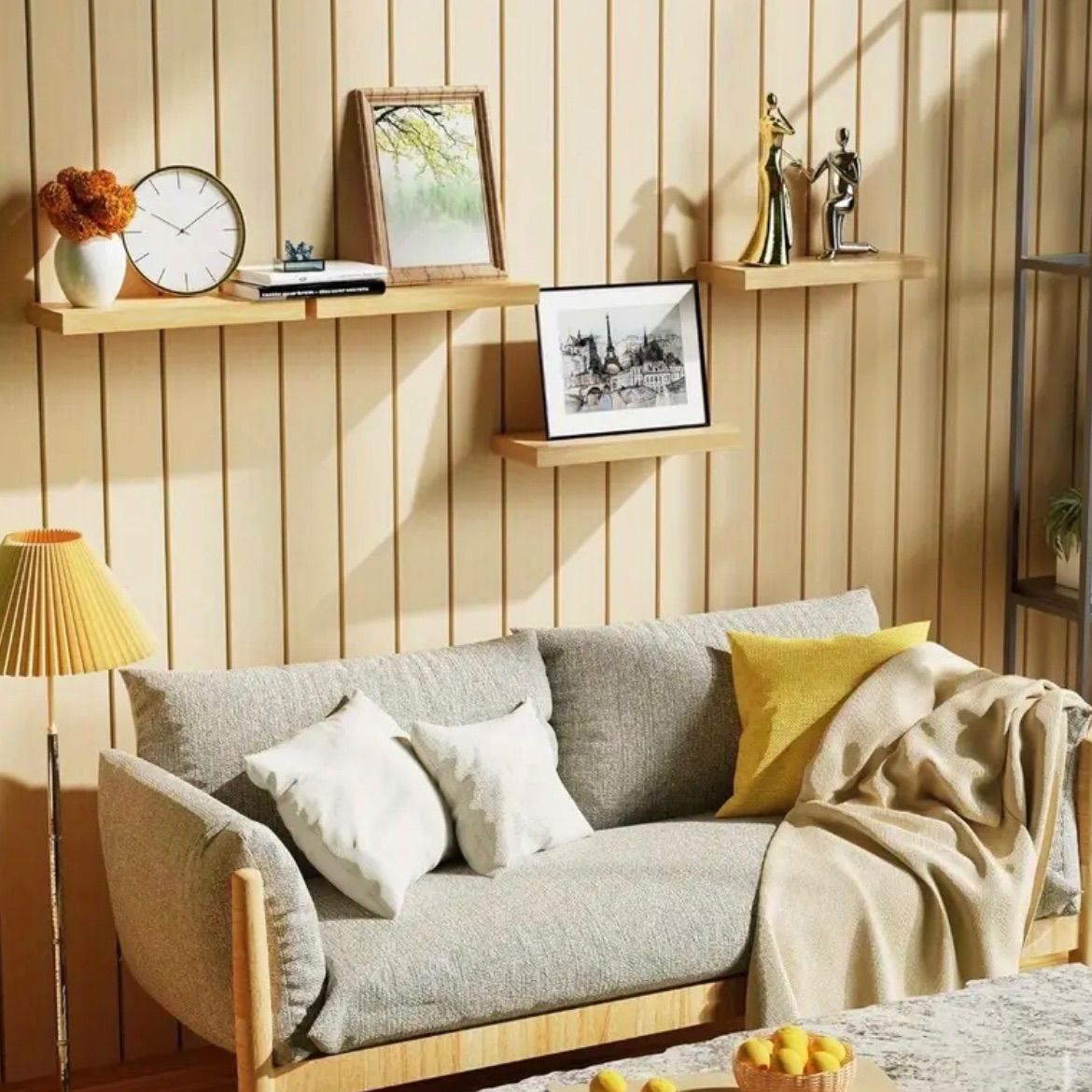 フローティングシェルフ カエデ材 2個セット 16インチ 壁掛け式収納 キッチン リビング ベッドルーム バスルーム対応 ヴィンテージ木製 ディスプレイ棚 ホワイトバック付き シンプルデザイ