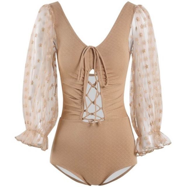 ボリューム袖 シフォン 水着 ワンピース水着 体系カバー水着