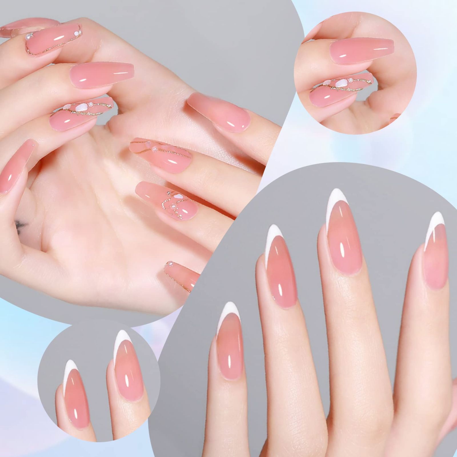 ラスト1点】ミディアム アーモンド型 透明つけ爪 クリアチップセット