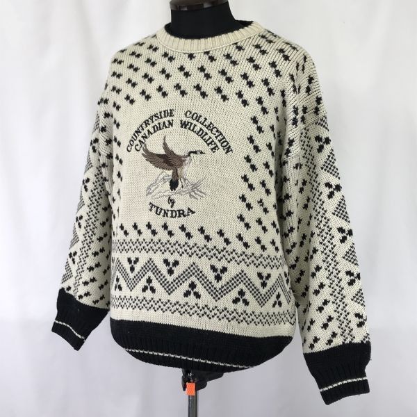 Vintage☆ツンドラ/TUNDRA CANADA☆カナダ/鳥刺繍/デザインニット/厚手 