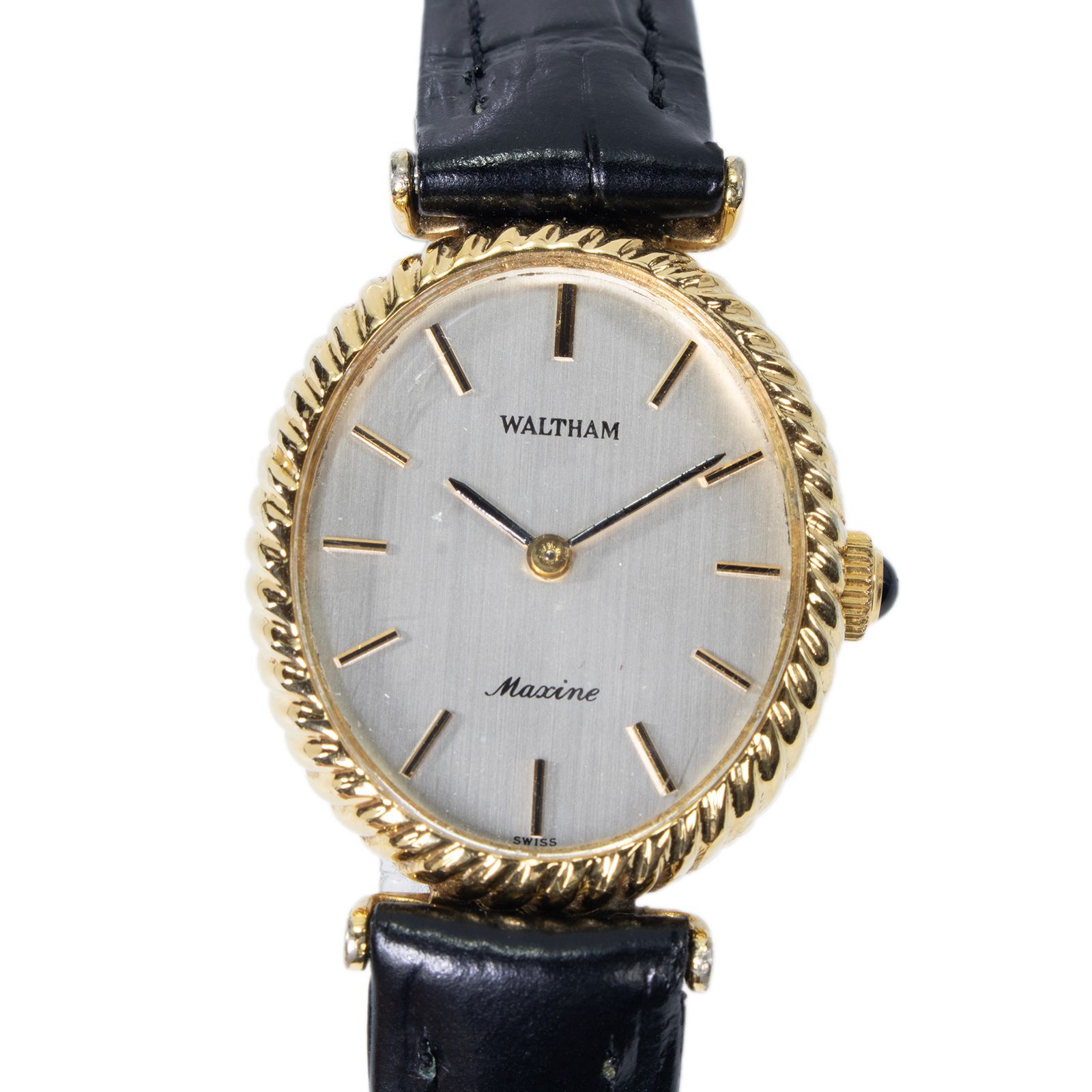 ウォルサム 腕時計 機械式 手巻き レディース マキシーヌ シルバー 黒 ブラック 楕円 オーバル型 ヴィンテージ ゴールド ロゴ アナログ 革ベルト ブランド ドレスウォッチ 珍しい 人気 おしゃれ スイス製 X365