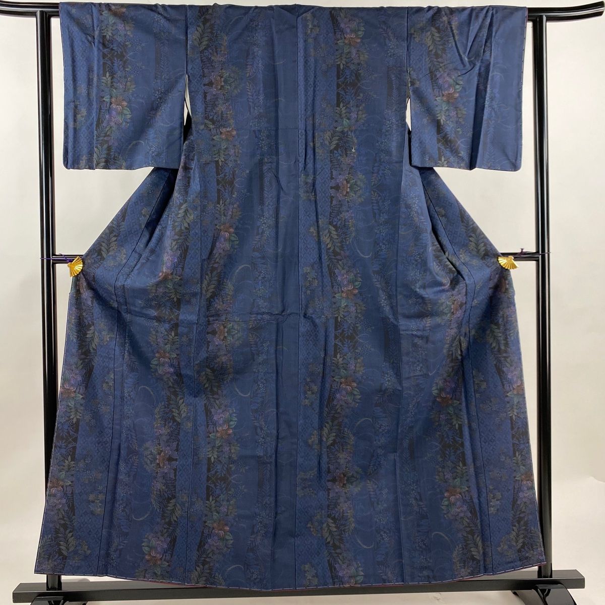 大島紬 身丈158cm 裄丈61cm S 袷 ほていや 草木色泥染め 証紙 草花  