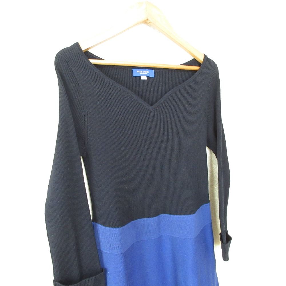 ブルーレーベルクレストブリッジ　Ｖネック　フレアワンピース　綿　エメラルド　38 BLUE LABEL / BLACK LABEL CRESTBRIDGE｜サイド切替Vネック