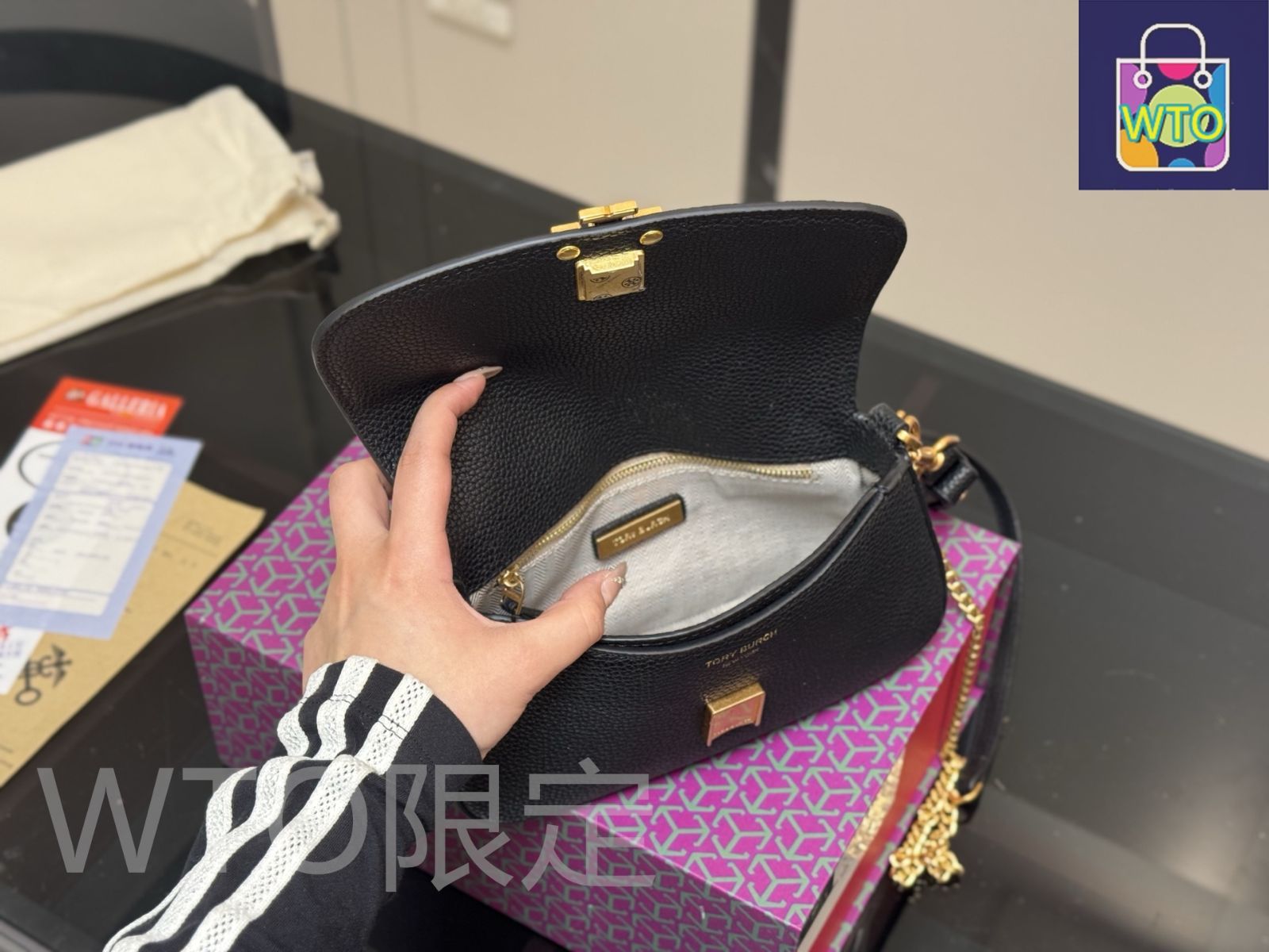 #Tory Burch#極美品　#レア　#正規品　ツイード＆ 革ハンドバッグ 今日特価】Tory Burch New Arrival 腋下バッグ 22.12cm-WTO輸入1