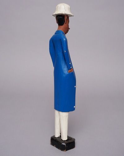 アフリカ　コートジボワール　コロン人形　Mサイズ　ブルーコートの紳士（前開き）　木彫り　バウレ族　彫刻　置物　アフリカ雑貨