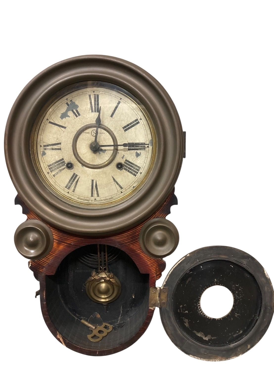 【当時物 掛時計】 SEIKOSHA 精工舎(現・セイコー) 達磨時計 ダルマ時計 四ツ丸時計 全高48cm 動確済 OH＆調整済 ゼンマイ交換済 SEIKO だるま時計 柱時計 精工舎 古時計 セイコー 振り子時計 服部時計