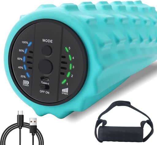COOBST Vibrating Foam Roller Electric Foam Roller with 5 Levels of Intensity Switchable Rechargeable Battery Heavy Duty EVA Solid Core Fitness Yoga Sport Recovery Carry Bag