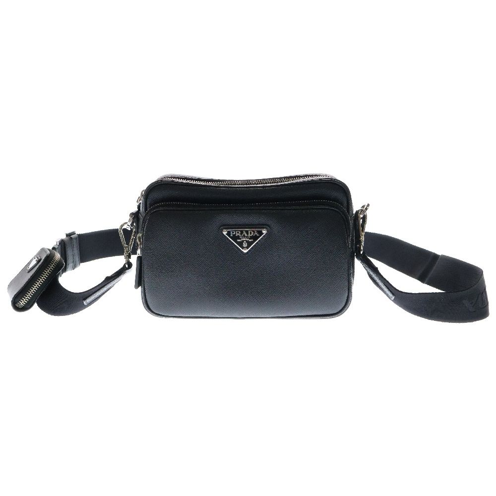 PRADA プラダ サフィアーノショルダーバッグ レザー ブラック トライアングルロゴプレート シルバー金具 ポーチ 2VH170