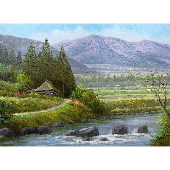 油彩画 洋画 (油絵額縁付きで納品対応可) M12号 「安曇野」 広瀬
