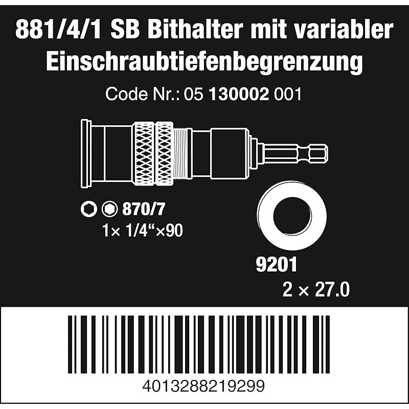 WERA ヴェラ 深度制御機能付 ビットホルダー 差込6.35mm 六角 全長95mm 0