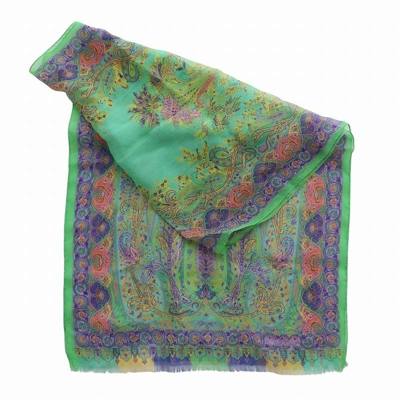 美品✨ETRO エトロ 大判スカーフ ストール 花柄 フラワー シルク エトロ ETRO スカーフ ストール 薄手 ペイズリー柄 総柄