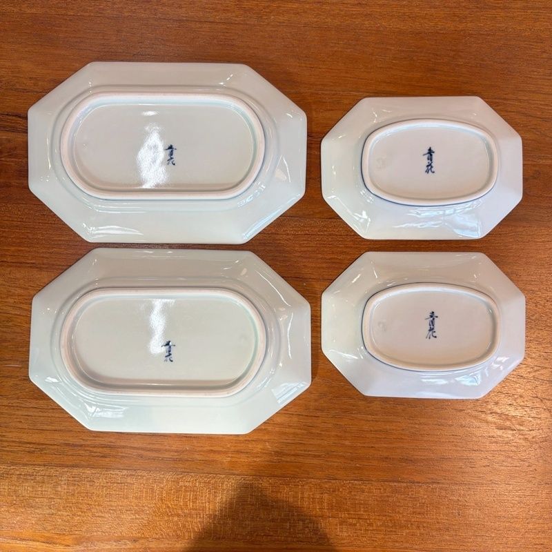 しん窯 青花 長崎紋八角長角皿 サイズ違い4枚セット 22cm 16cm 取り皿