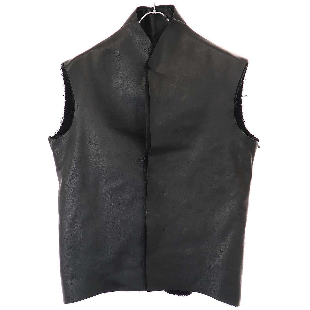 ブラックレザー クロス刺繍 ベスト M ブラックレザー クロス刺繍 ベスト M