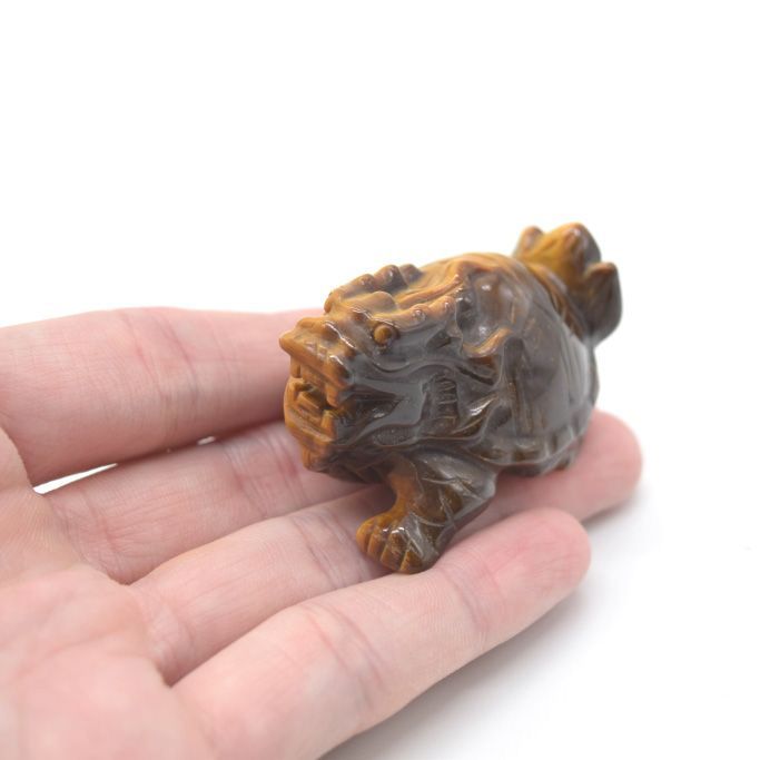 龍亀 アウトレット ロングイ タイガーアイ 天然石製置物 虎目石 6cm 龍