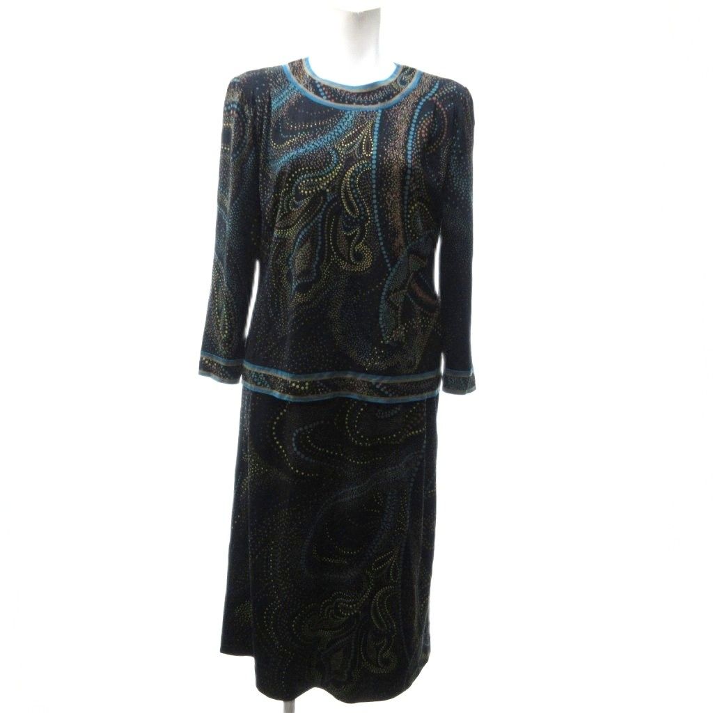 レオナール LEONARD ウールシルク セットアップ ブラウス 半袖 スカート ミモレ丈 総柄 マルチ M IBO81