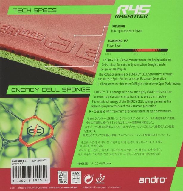 andro アンドロ 卓球 ラバー ラザンターR45 裏ソフト UMテンション グリーン ULTRA 110021093