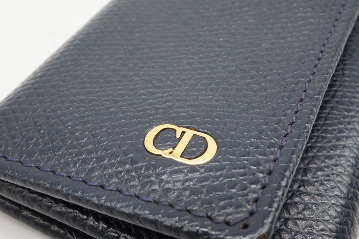 クリスチャン ディオール ヴィンテージ 5連 キーケース キーホルダー CDロゴ Unisex レザー 紺 ネイビー Christian Dior 9127k