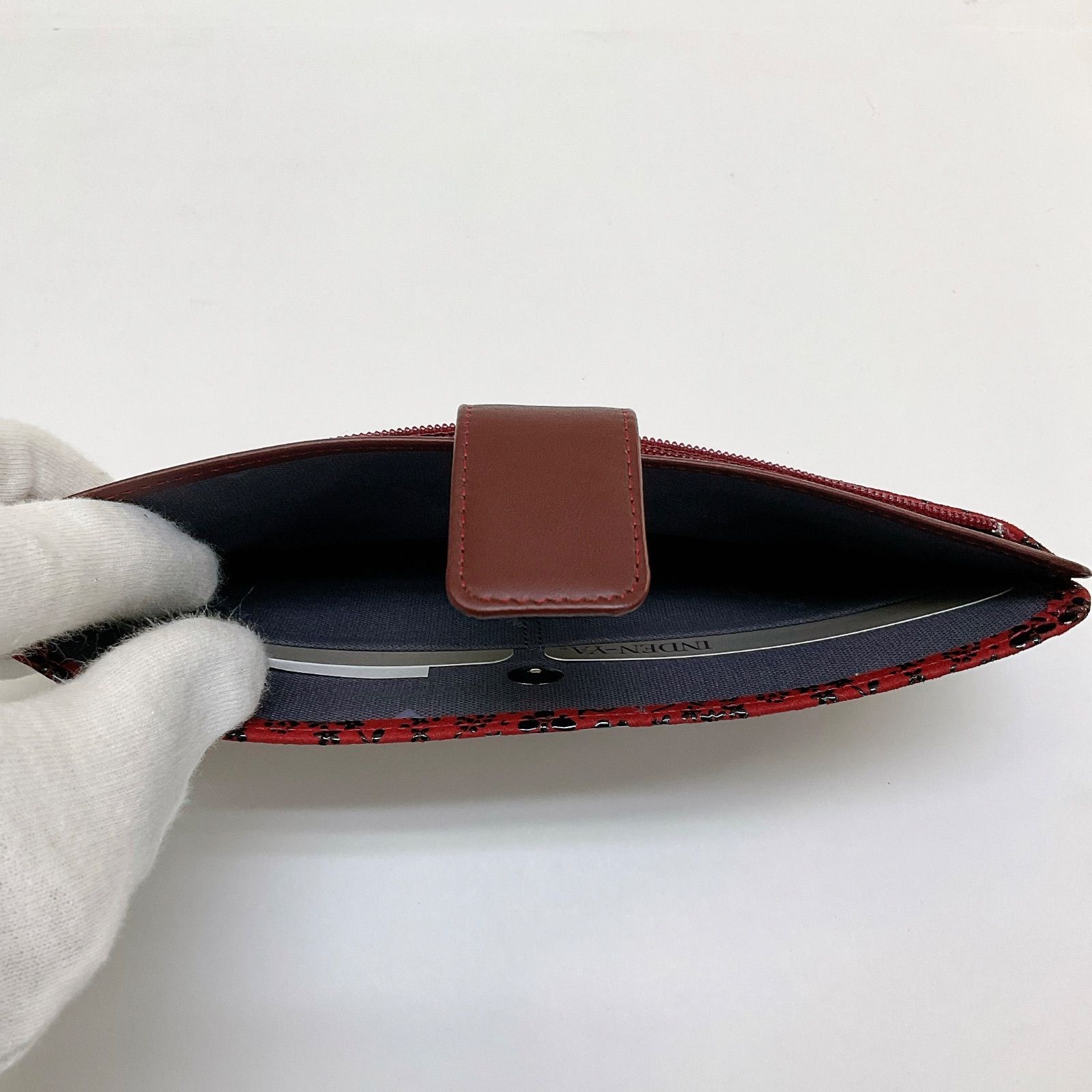 新品未使用品 甲州印伝 札入れ【アメリカンブルー 赤×黒漆】長財布 印 