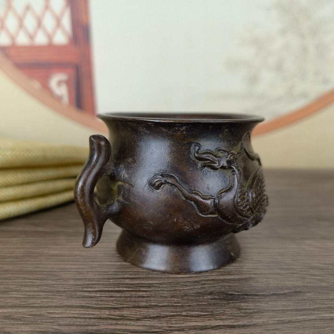 龍鳳香炉 銅器 稀少品 茶道具 重厚 極細工 工芸品 美術品 茶寵の置物 仏事 香炉 銅器 文房具 茶道具 重厚 極細工 工芸品 美術品 茶寵の置物