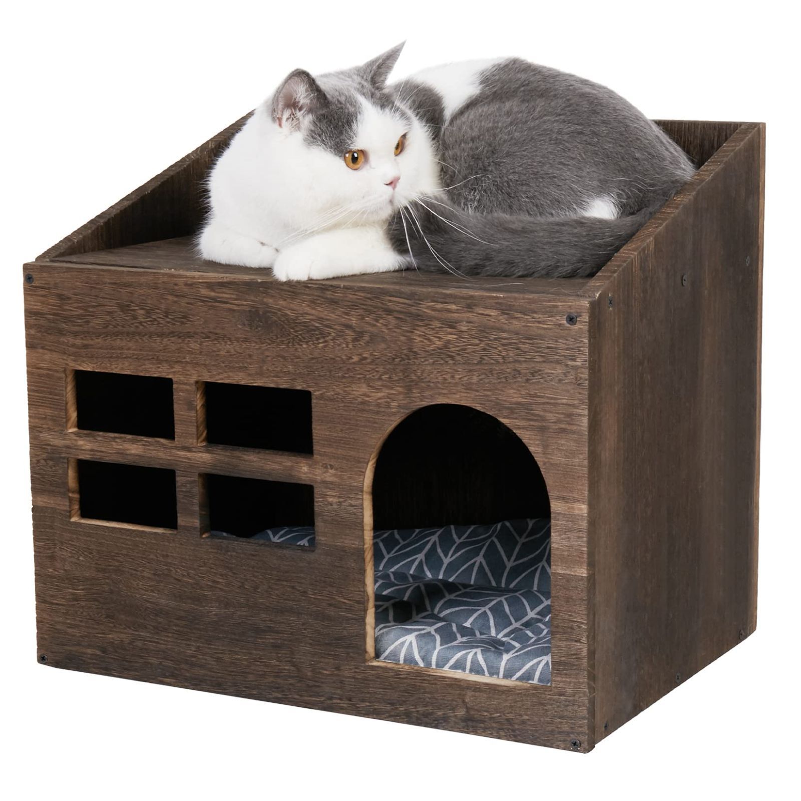 隠れ家 猫家具 インテリア 夏冬用 マット付き 室内 ペットハウス 温かい 小型犬小屋 スクエア ドーム型猫ベッド ウッディキャットハウス 木製 猫ハウス