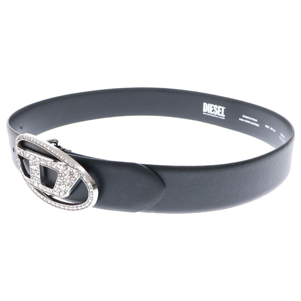 DIESEL ディーゼル B-1DR STRASS ラインストーン レザーベルト レディース ブラック|シルバー X09611