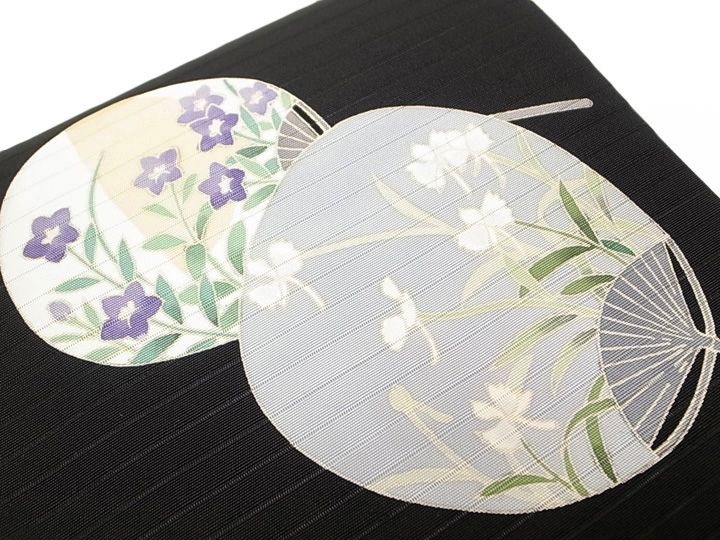 絽塩瀬　名古屋帯　団扇　祭り 絽塩瀬 名古屋帯 団扇 祭り