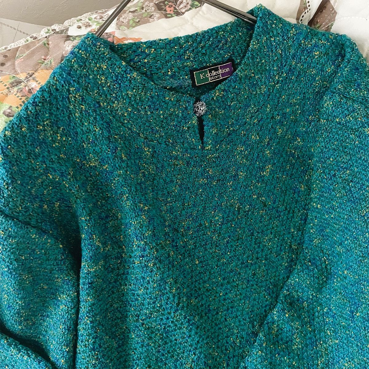 80s グリーン ファンシーヤーン ニット 昭和レトロ ヴィンテージ
