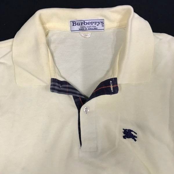 80 s-90 s Vintage 英国製 バーバリー Burberrys コットン 半袖ポロシャツ メンズM イエローベージュ Made in England tops shirts zBF 313