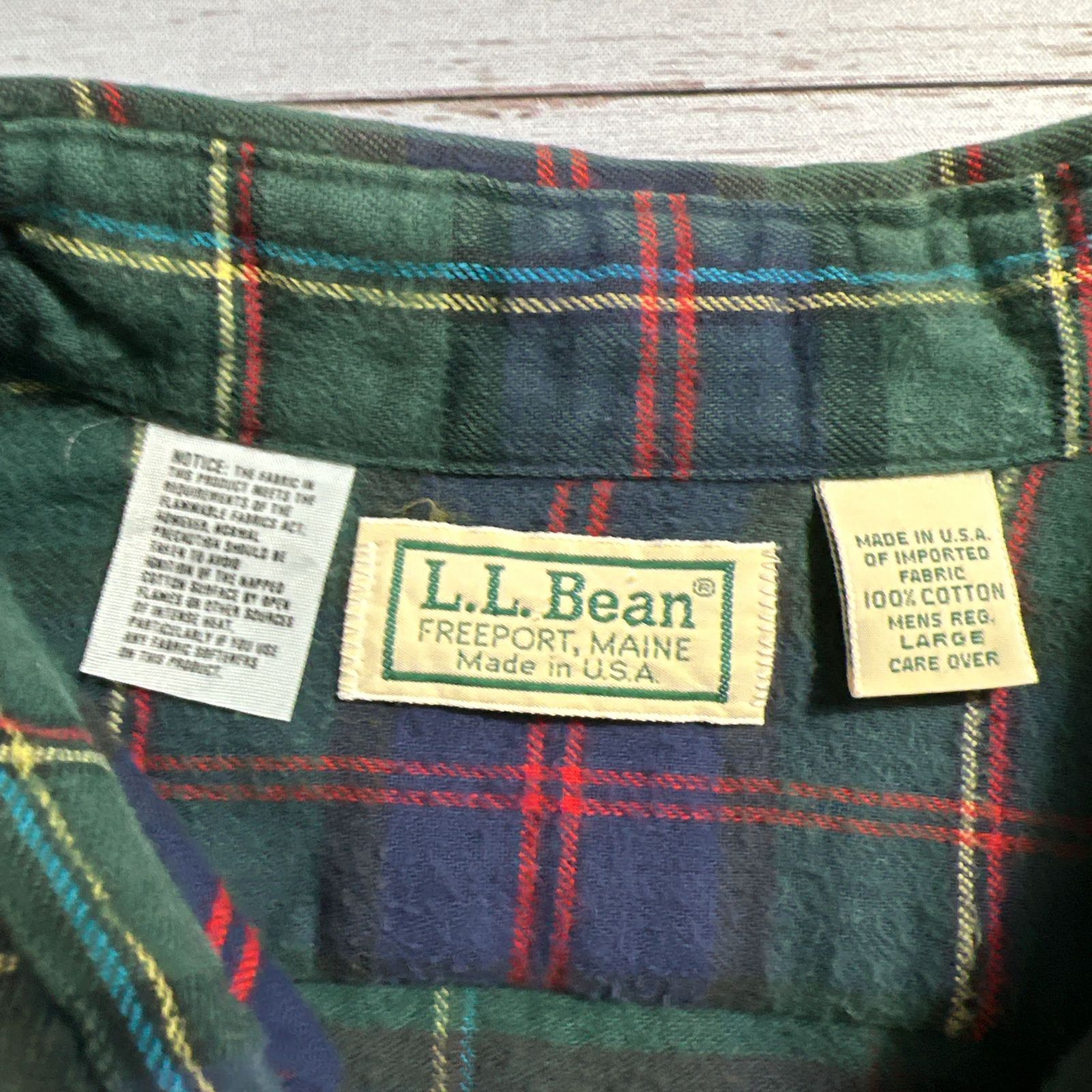 90ｓ USA製 L.L.Bean size：L チェック ネルシャツ 長袖シャツ 古着