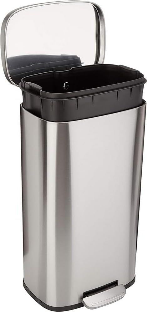 ペダル付き ふた付き スチール製 静音 ソフトクローズ サテンニッケル 30L 30リットル おしゃれ ゴミ箱 長方形 ベーシック