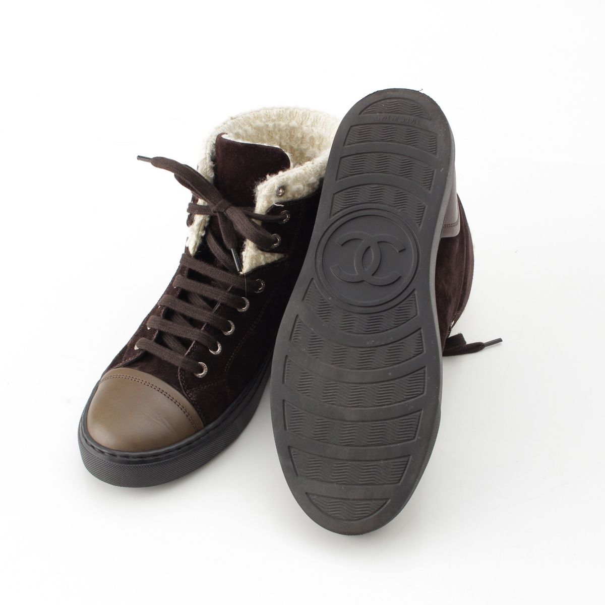 CHANEL ココマーク ミッドカット スエード ブーツ ブラウン 36 シャネル 15A レザー スエード ココマーク ハイカット