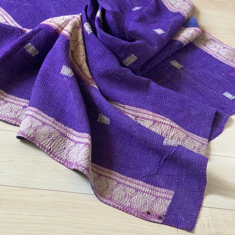 Vintage Kantha quilt purple blue ビンテージ カンタキルト パープル