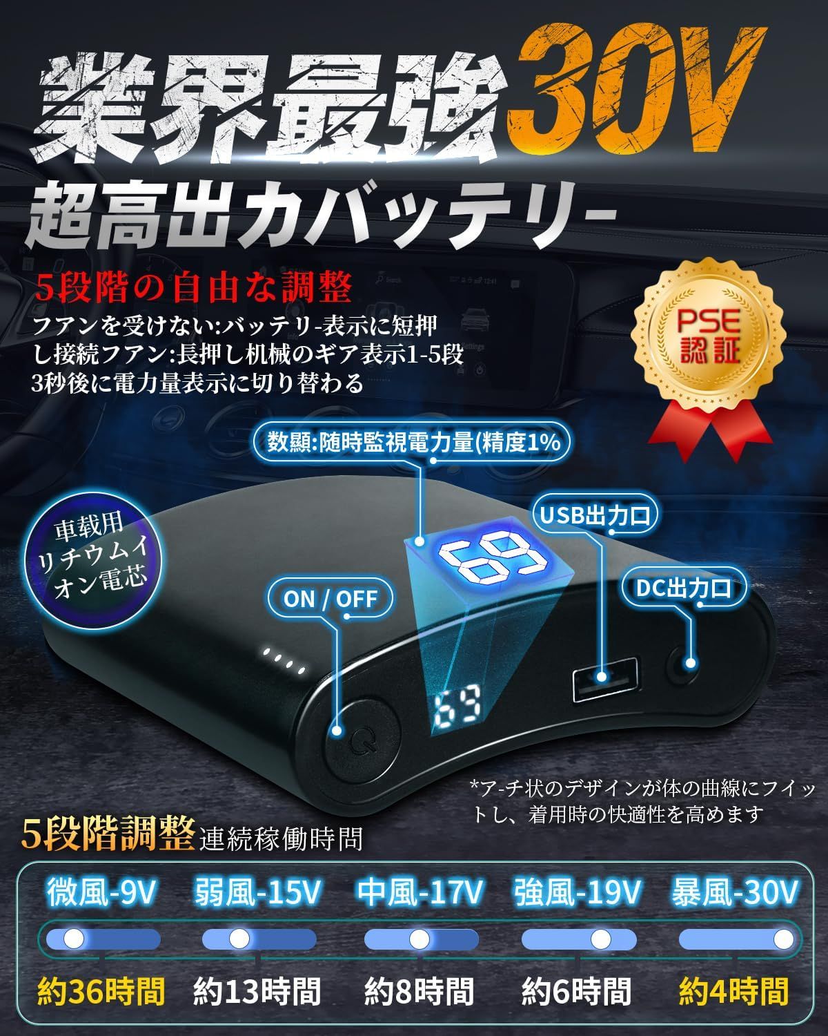 空調作業服 ファンバッテリーセット 大容量バッテリー 30V高出力 熱中