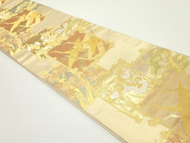 平和屋着物○西陣 川島織物 六通柄 本袋帯 色紙重ね飛鶴花松文 金銀糸  