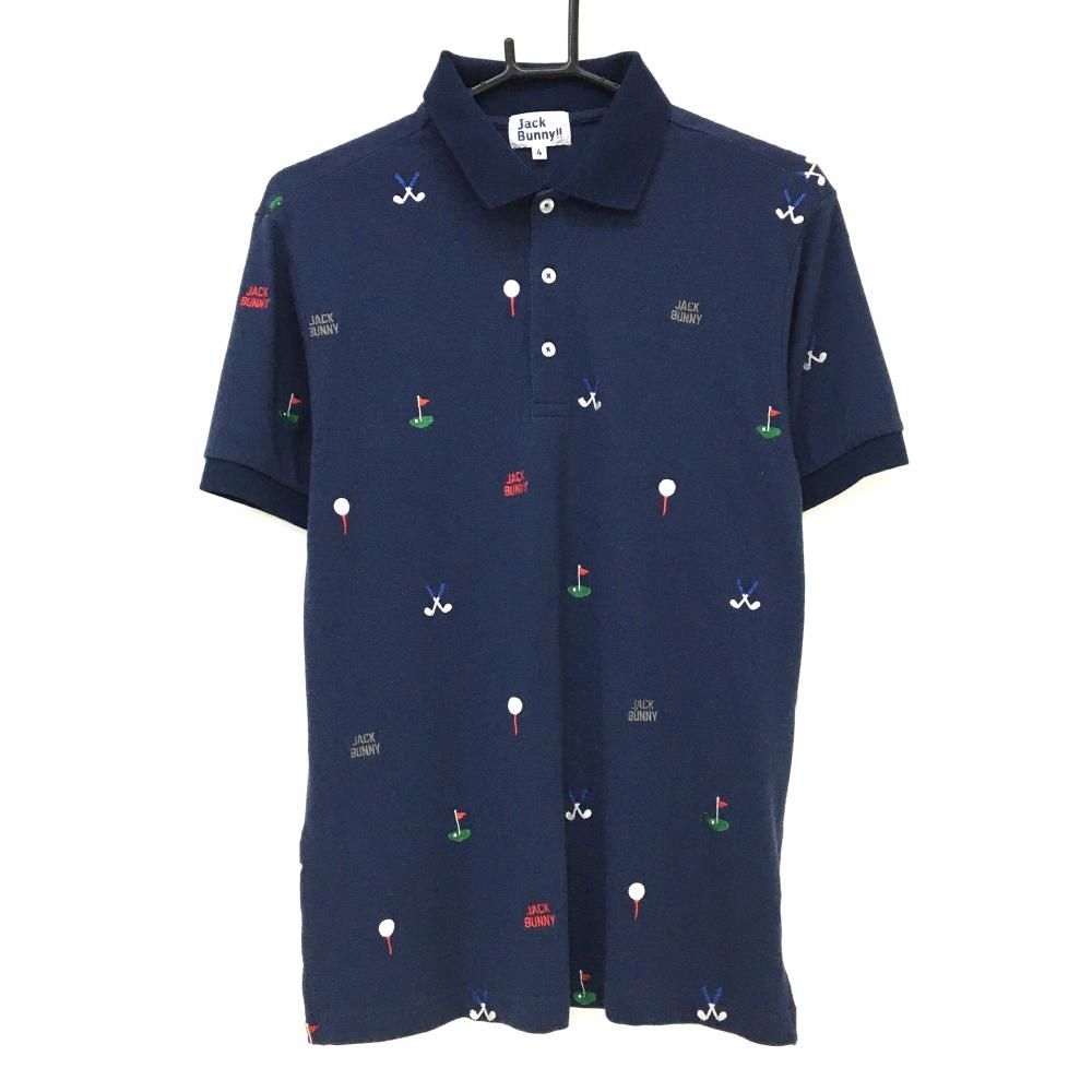 美品】ジャックバニー 半袖ポロシャツ ネイビー×レッド ゴルフ