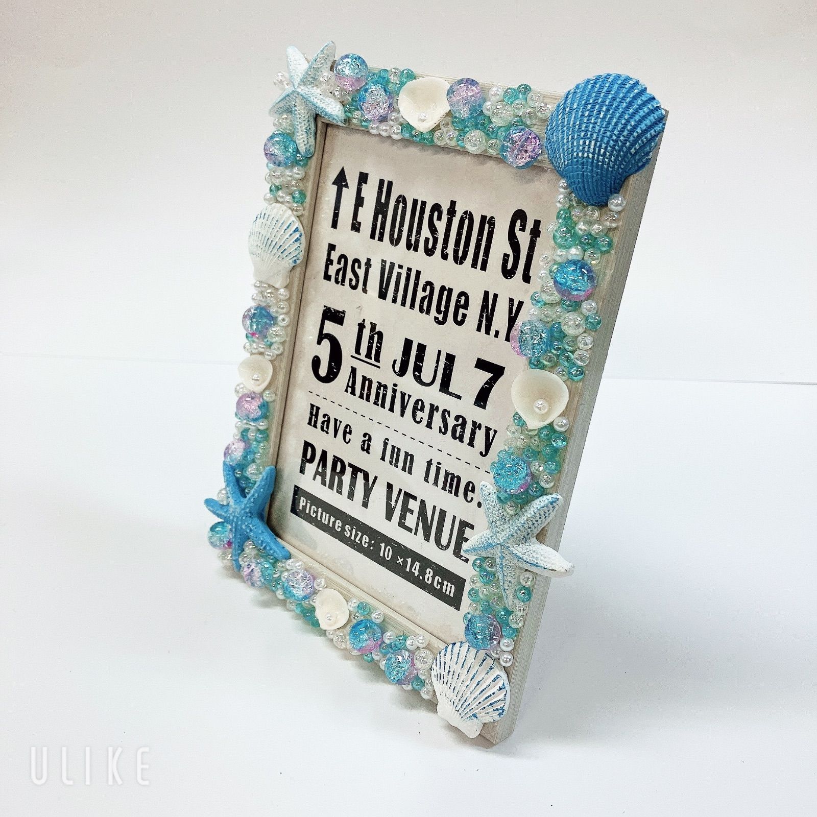 Hawaii　フォトフレーム　セット　　貝殻柄　写真立て　ハワイ購入 005ハンドメイド写真立て フォトフレーム 貝殻 海 ハワイ