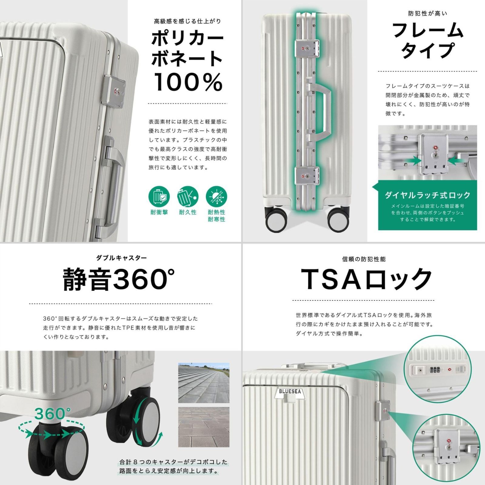 スーツケース キャリーケース フロントオープン 前開き 多機能 USB