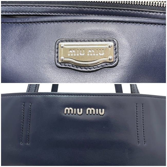 ミュウミュウ トートバッグ ネイビー 美品 レザー 中古 31/D miu