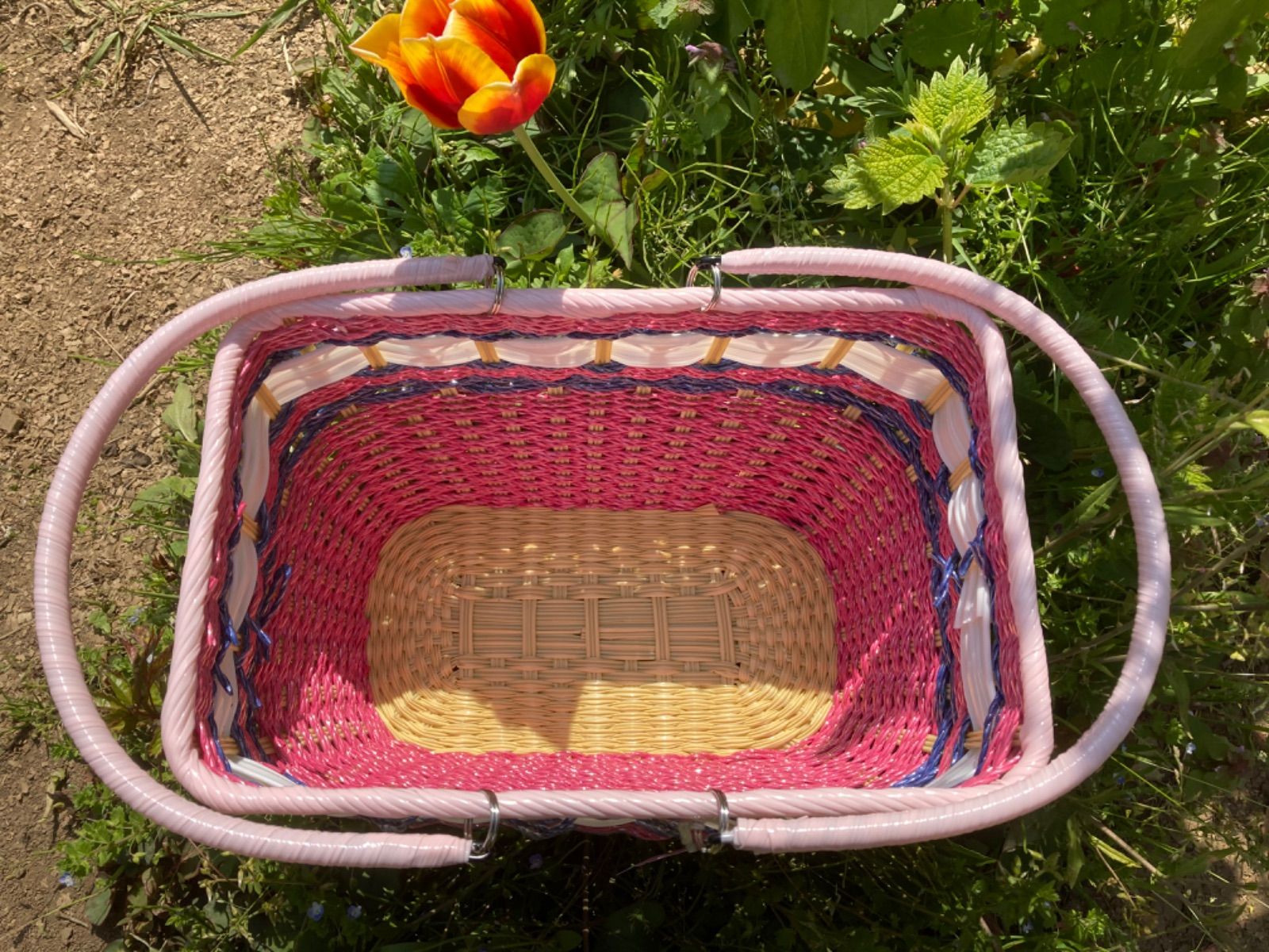 篭バック キュート、花色(シバヤマさんの手づくりカゴ)昭和レトロ