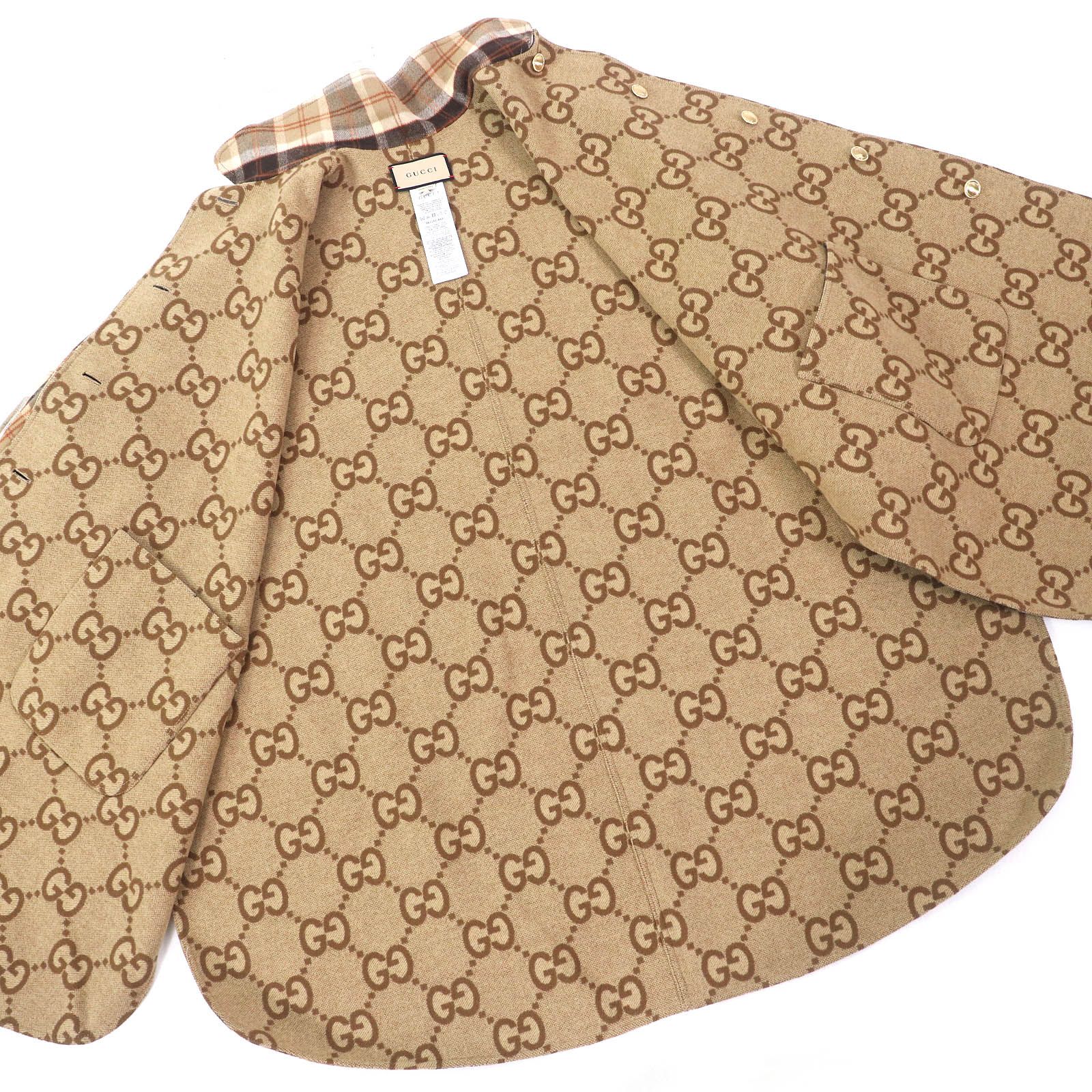 極美品△GUCCI グッチ 2021年製 711021 ウール シルク チェック