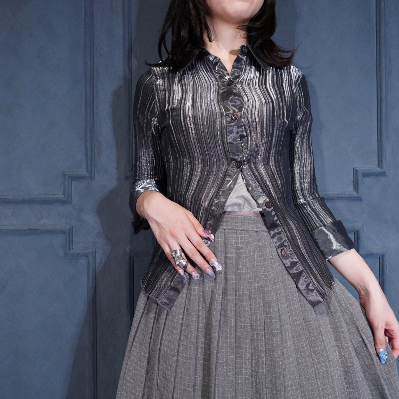 USA VINTAGE NICOLA METALIC PLEATES DESIGN SHIRT|アメリカ古着メタリックプリーツデザインシャツ