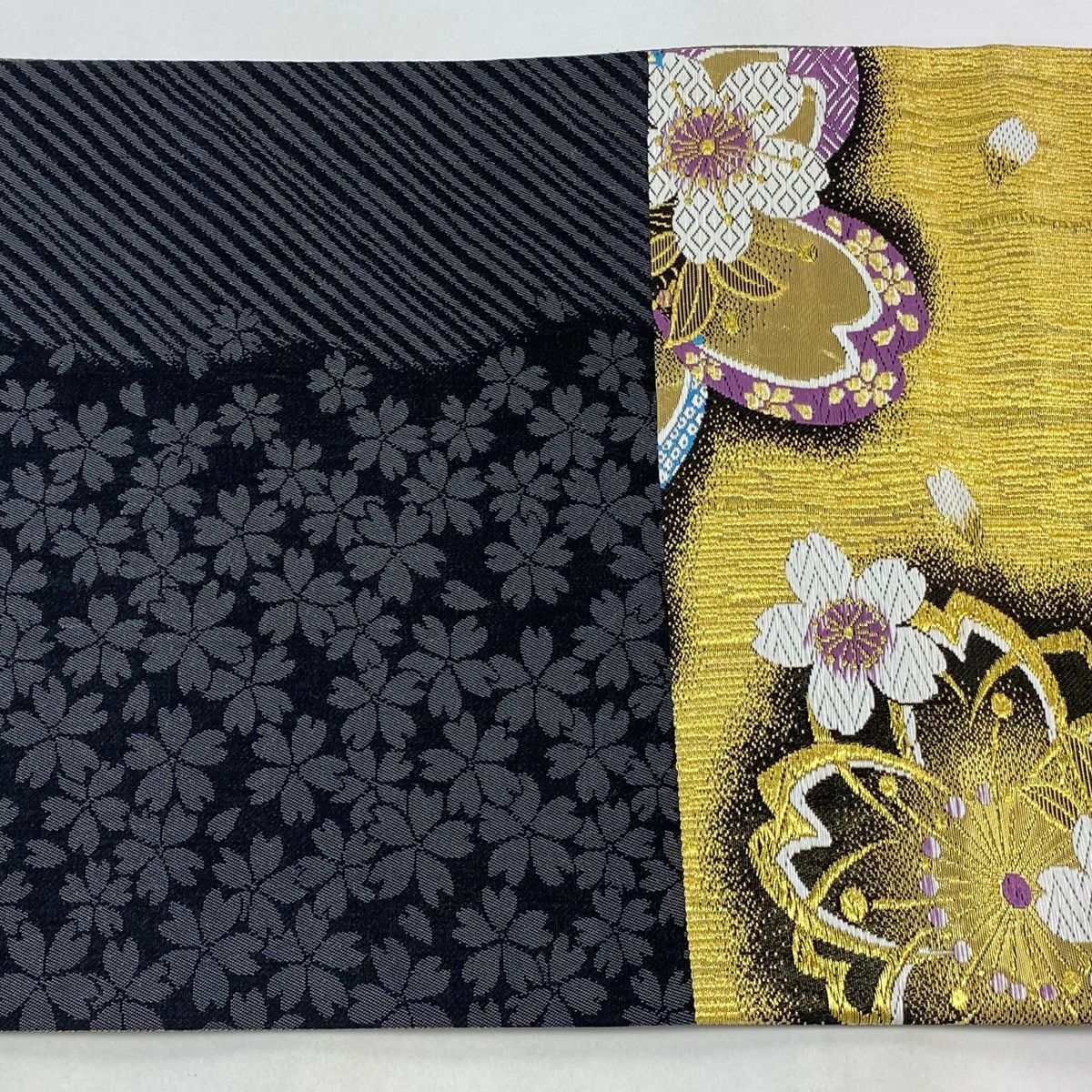 袋帯 美品 秀品 桜 花びら 金糸 箔 金色 六通 正絹 【中古