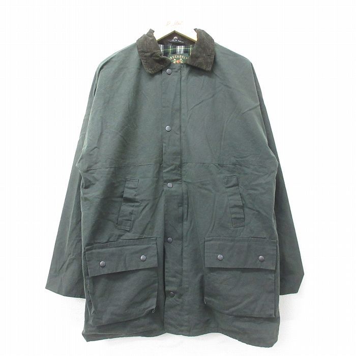 XL/古着 長袖 ジャケット メンズ 90s 襟コーデュロイ ロング丈 コットン 濃緑他 グリーン spe 24oct16 中古 アウター ジャンパー ブルゾン