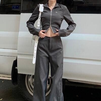 韓国ファッション モード系 クロップドジャケット セットアップ クロップド ジャージ セットアップ レディース ショート