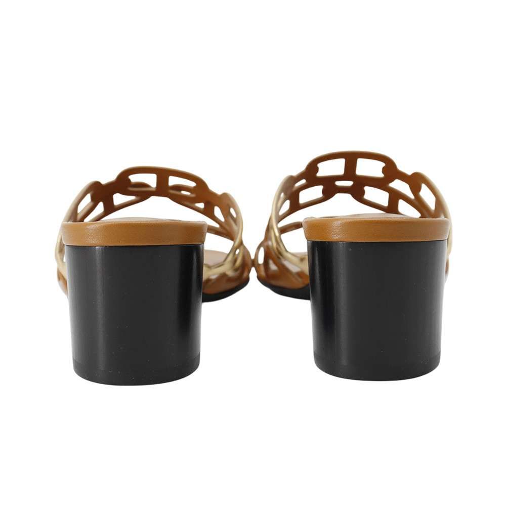 HERMES ブラウン サンダル 36.5 オアジス サンダル オアジス ゴールド