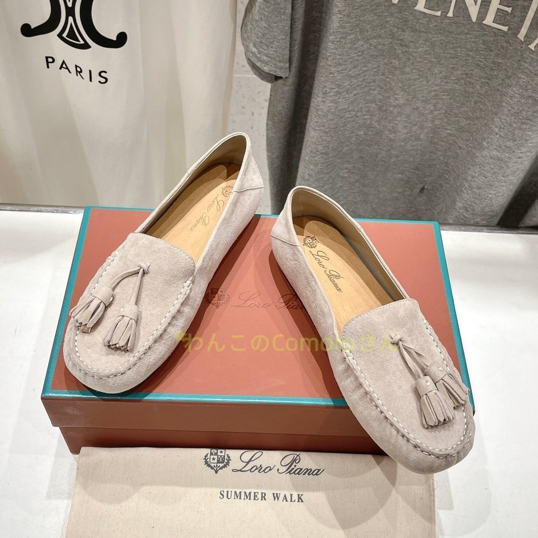 ベージュ23.0 24.5cm ロロピアーナレディース サマーウォーク スエード タッセル ローファー スエードレザーコンフォート
