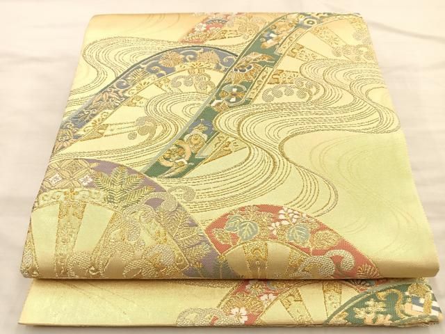 508my31△袋帯 巻物 松竹梅 桜 紅葉 藤 菊 杜若 蛇籠 御所車 金△ 508my31△袋帯 巻物 松竹梅 桜 紅葉 藤 菊 杜若 蛇籠 御所車 金