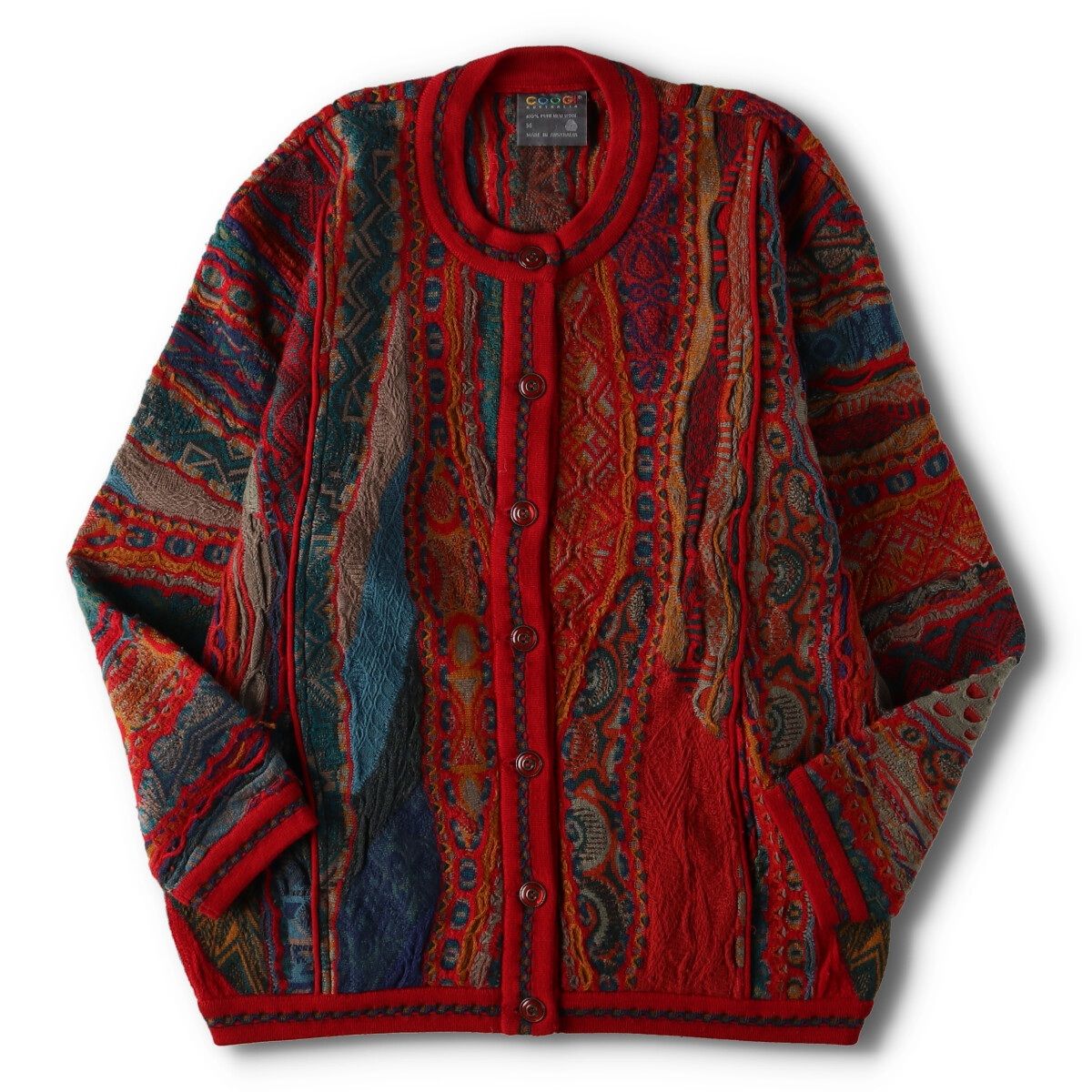 古着 90年代 クージー COOGI 総柄 3Dニットカーディガン 
